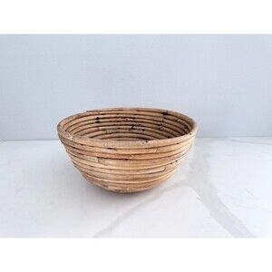 Vintage Wood Coiled Bamboo or Rattan Pencil Bowl 11.5"  Kitchen Basket